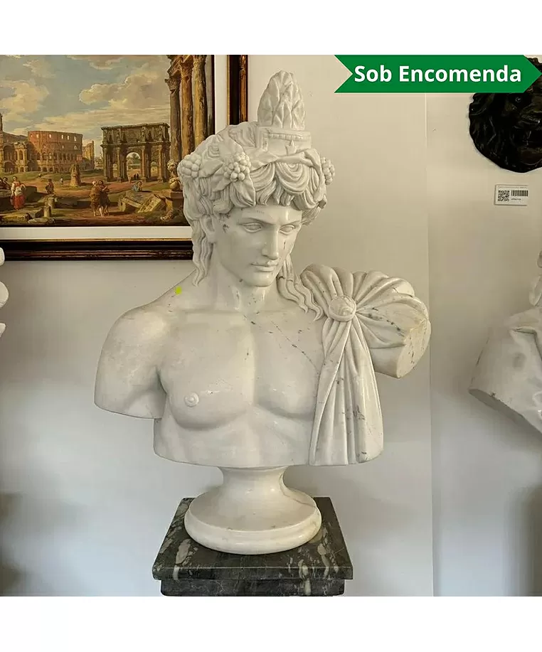imagem do produto Busto Baco Deus do Vinho em M�rmore Branco 79cm - BMP055