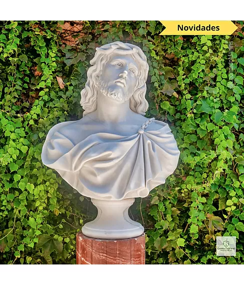 imagem de Busto de Jesus Cristo em Mármore Branco 79cm BMP061 Escultura Sacra Sofisticada