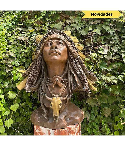 imagem de Busto Indígena em Bronze 60cm BBZ052 Escultura Artística Sofisticada