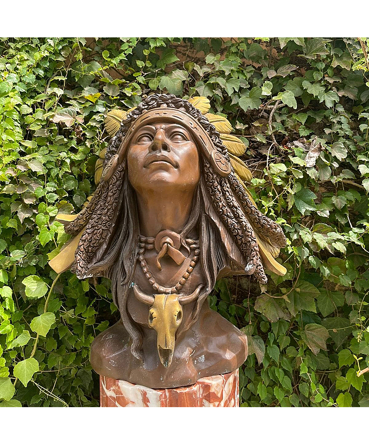 imagem do produto Busto Indígena em Bronze 60cm BBZ052 Escultura Artística Sofisticada