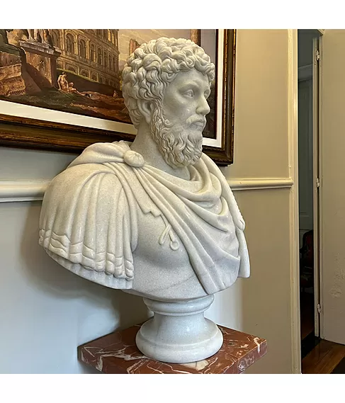 imagem de Busto Marco Aurélio em Mármore Branco 80cm BMP047 Elegância Atemporal