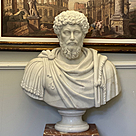 imagem do produto Busto Marco Aurélio em Mármore Branco 80cm BMP047 Elegância Atemporal