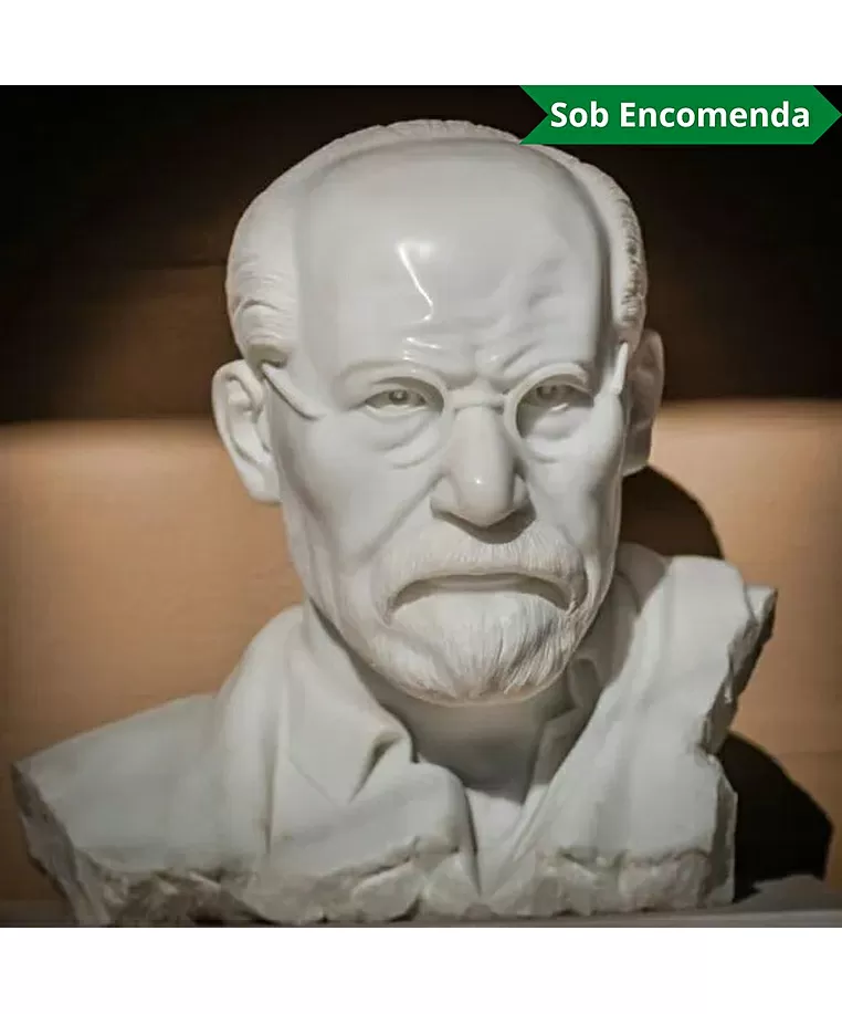 imagem do produto Busto Sigmund Freud em Mármore Branco 60cm Escultura Inspirada em Oscar Nemon 