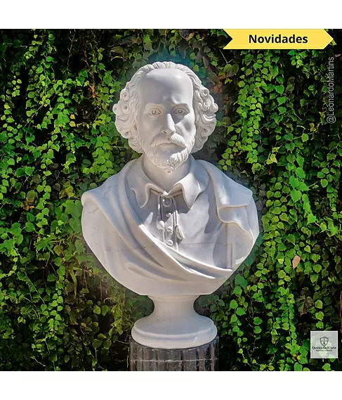 imagem de Busto William Shakespeare em Mármore Branco 83cm BMP060 Escultura Clássica Sofisticada