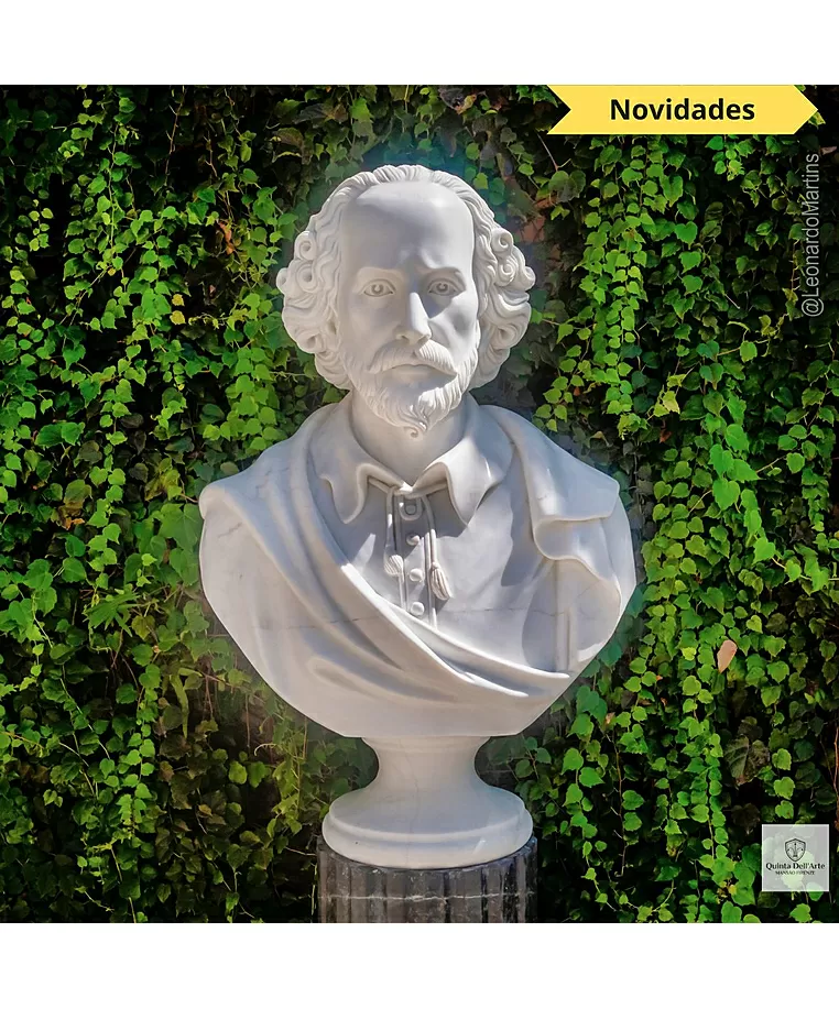 imagem do produto Busto William Shakespeare em Mármore Branco 83cm BMP060 Escultura Clássica Sofisticada