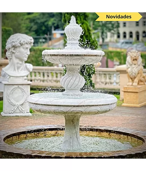 imagem de Chafariz 2 Pratos em Mármore Branco 210cm - FMP355 Elegância e Sofisticação