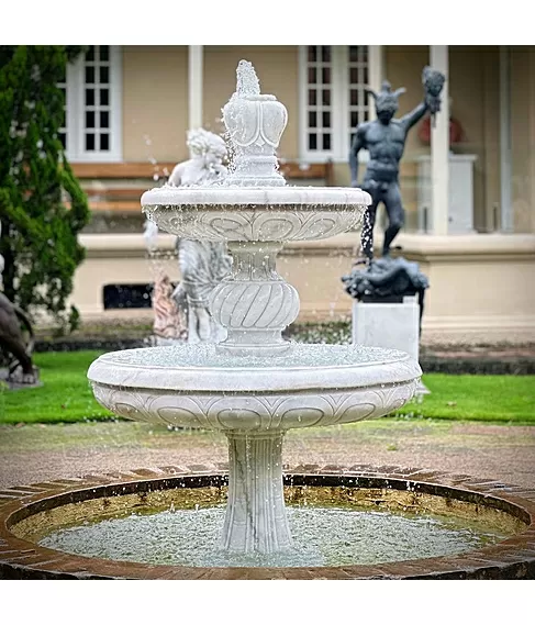 imagem de Chafariz 2 Pratos em Mármore Branco 210cm - FMP355 Elegância e Sofisticação