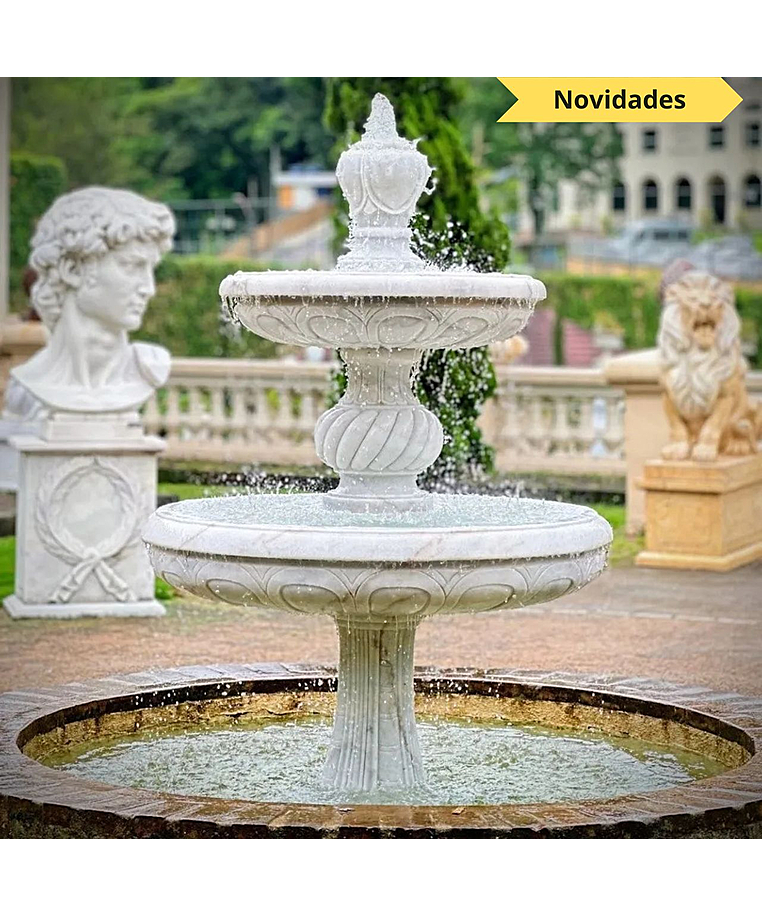 imagem do produto Chafariz 2 Pratos em Mármore Branco 210cm - FMP355 Elegância e Sofisticação