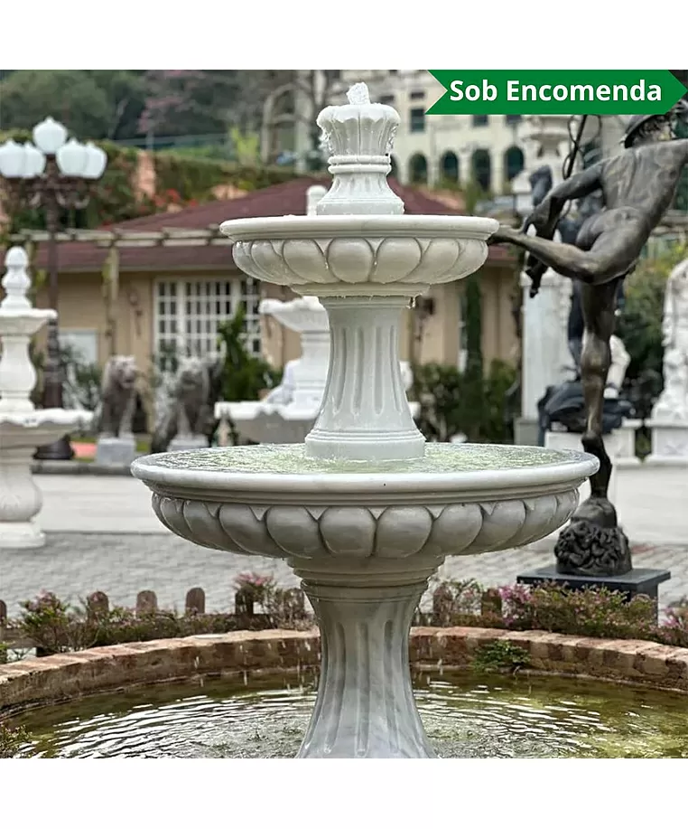 imagem de Chafariz 2 Pratos em M�rmore Branco  180cm - FMP222