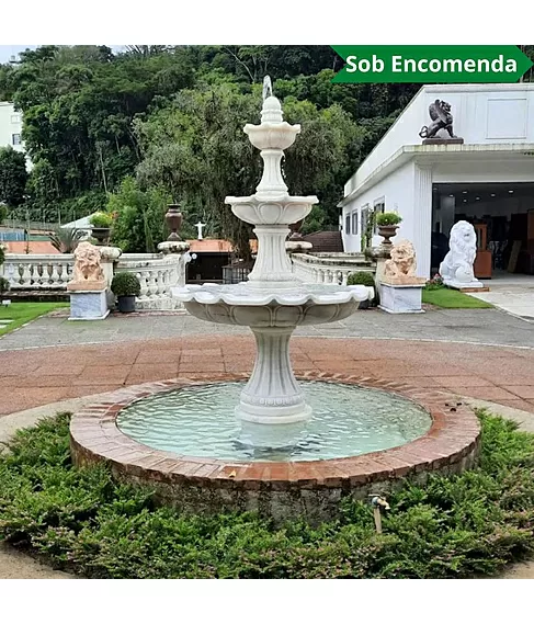 imagem de Chafariz 3 Pratos Mármore Branco 200cm - FMP186