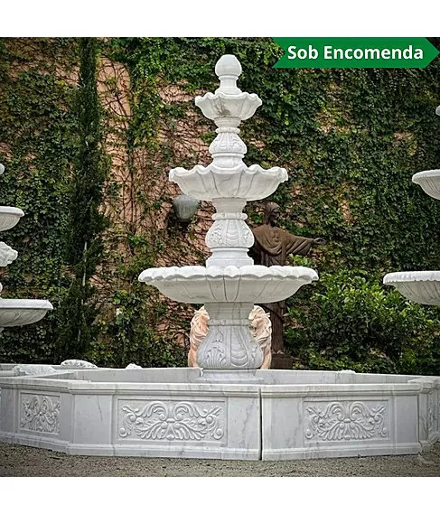 imagem de Chafariz Capri com Lago Mármore Branco 230cm - FMP365 Paisagismo Clássico