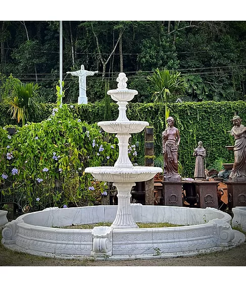 imagem de Chafariz de Mármore 3 Pratos Gigante com Lago 310cm - FMP375