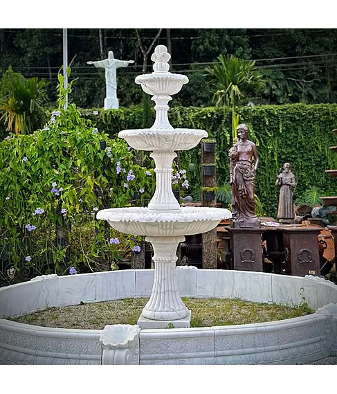 imagem de Chafariz de Mármore 3 Pratos Gigante com Lago 310cm - FMP375