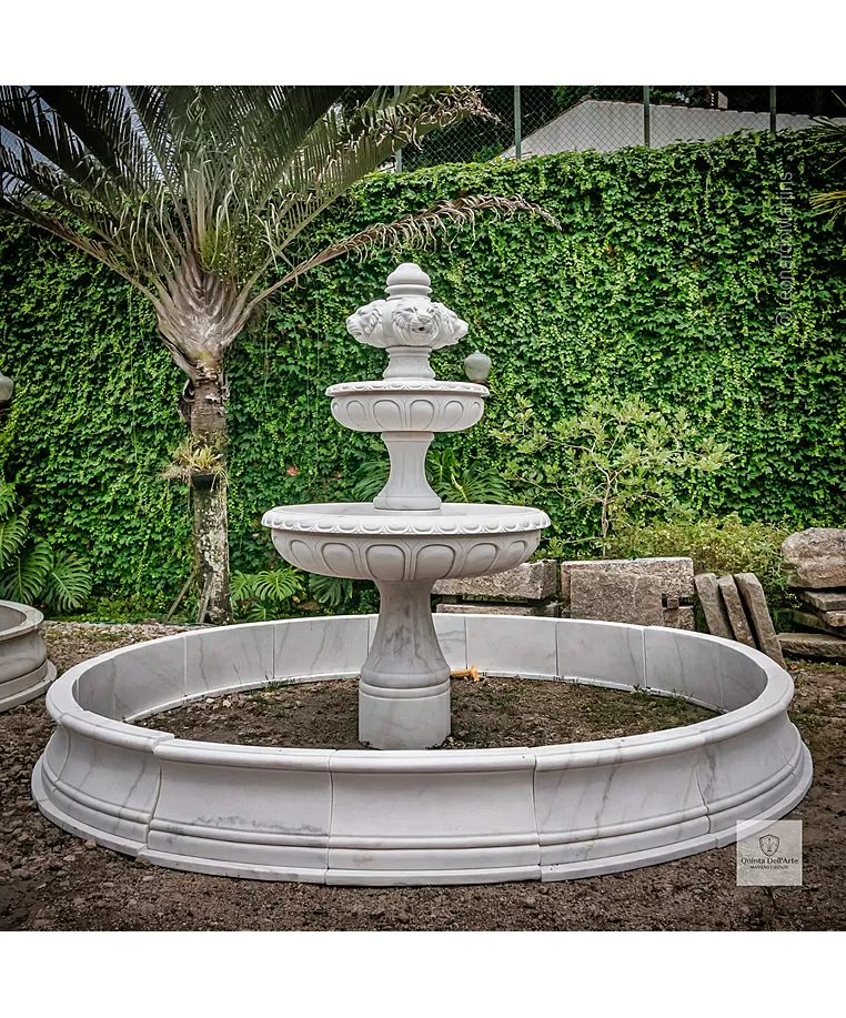 imagem do produto Chafariz de Mármore Branco com 2 pratos e Lago - FMP353 230cm Altura
