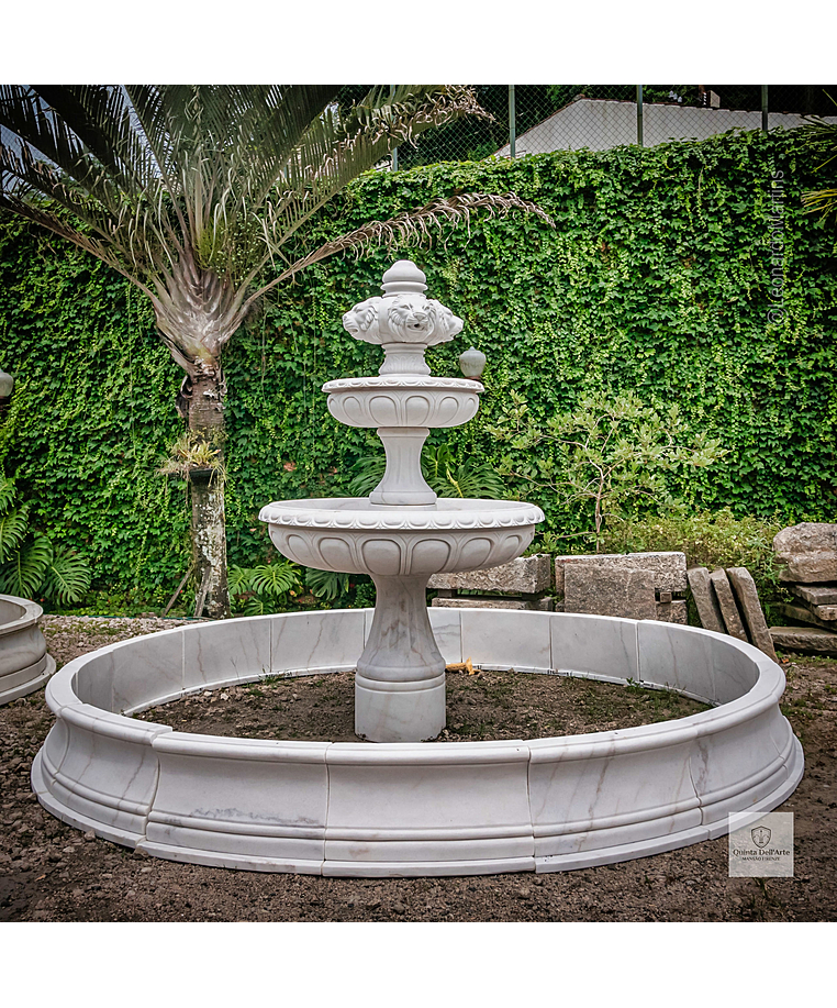 imagem do produto Chafariz de Mármore Branco com 2 pratos e Lago - FMP353 230cm Altura
