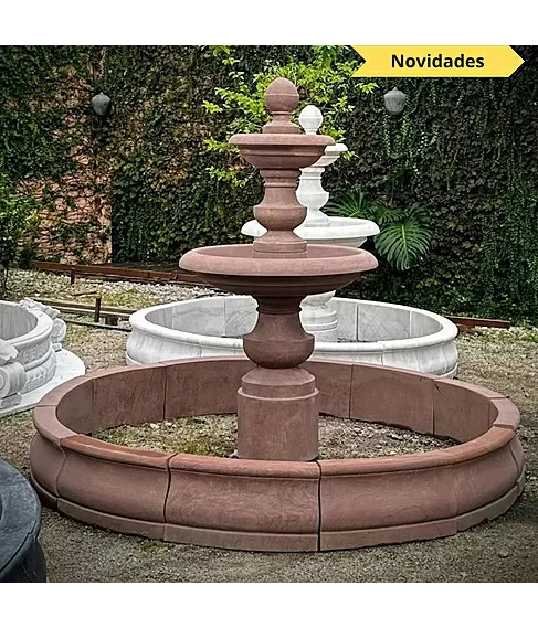 imagem de Chafariz de Mármore Red Estilo Americano com 2 Pratos - 210cm - FMP381