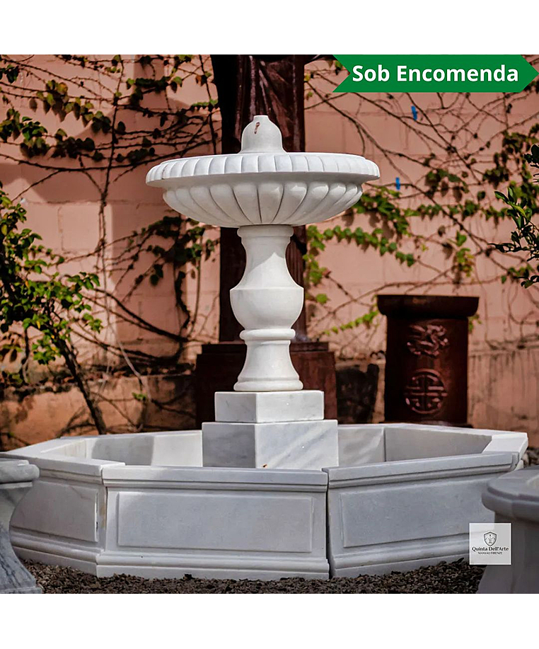 imagem do produto Chafariz de Marmore Granada 1 Prato com Lago 120cm - FMP226 Destaque no Jardim