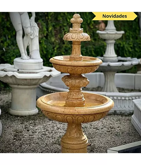 imagem de Chafariz em Mármore Amarelo 165cm - FMP388 Design Clássico para Jardins