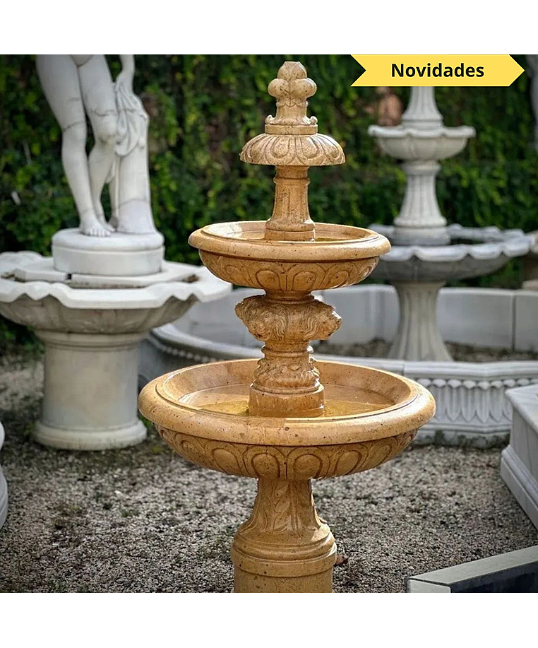 imagem do produto Chafariz em Mármore Amarelo 165cm - FMP388 Design Clássico para Jardins
