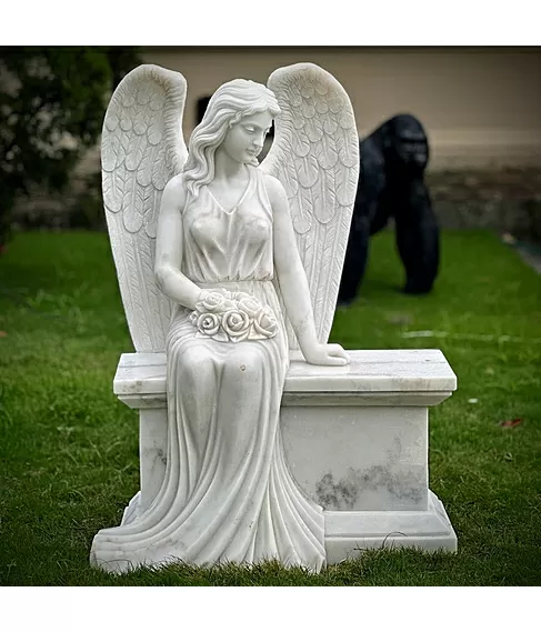 imagem de Escultura Anjo Sereno M�rmore Branco 110cm - EMP747