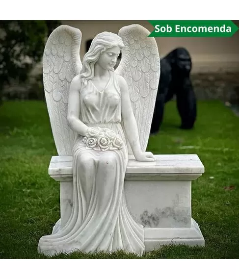 imagem de Escultura Anjo Sereno M�rmore Branco 110cm - EMP747