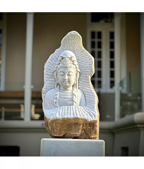 imagem de Escultura Buda Serenidade Mármore Branco 80cm - EMP715 Arte Decorativa Sofisticada