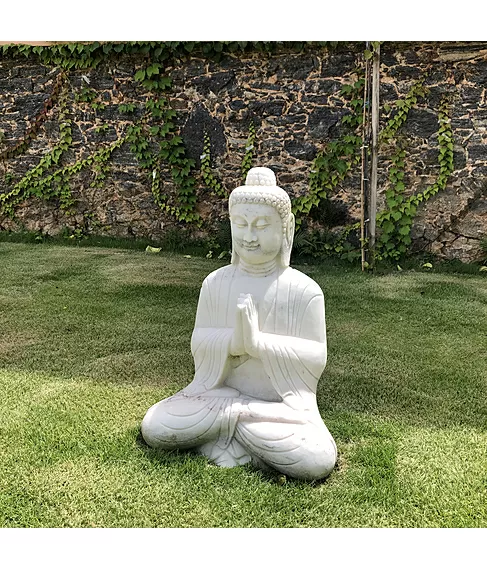 imagem de Escultura de Buda Sentado em M�rmore Branco 60cm - EMP132