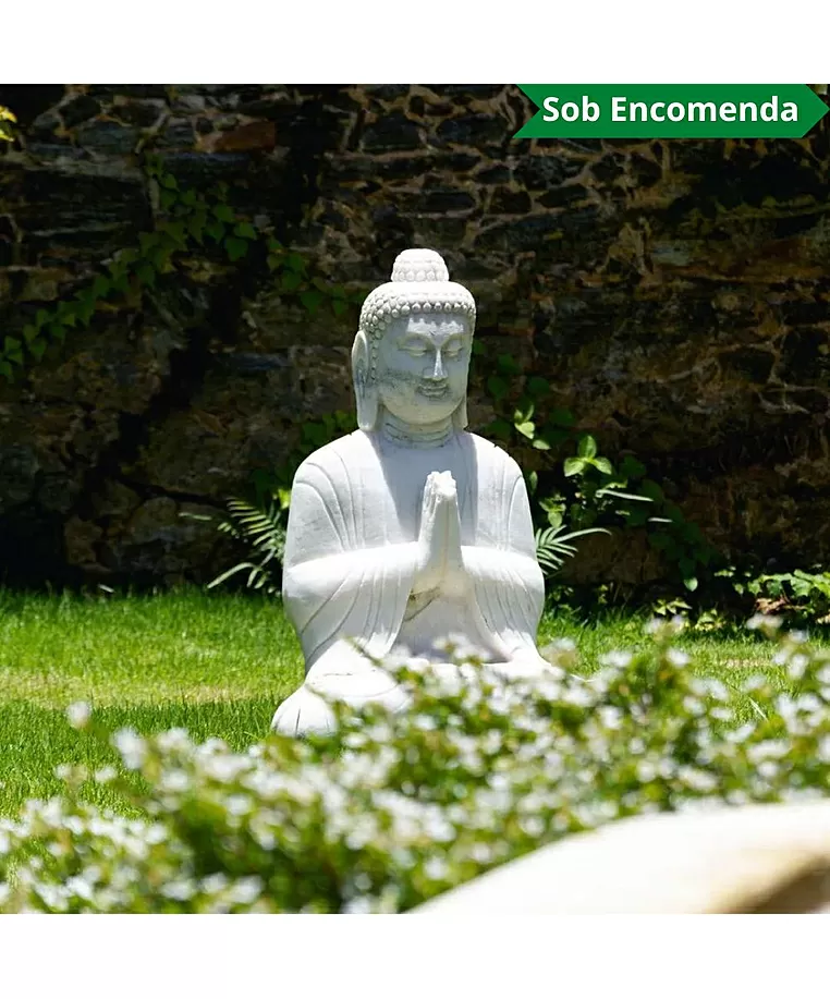 imagem de Escultura de Buda Sentado em M�rmore Branco 60cm - EMP132