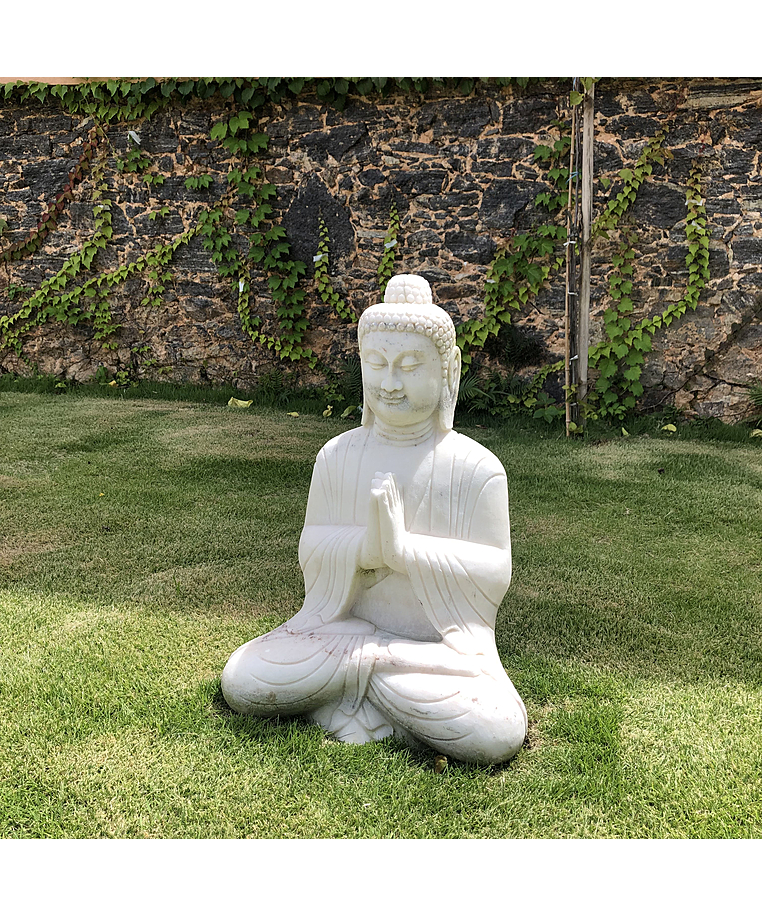 imagem do produto Escultura de Buda Sentado em M�rmore Branco 60cm - EMP132