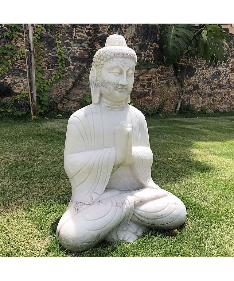 imagem do produto Escultura de Buda Sentado em M�rmore Branco 60cm - EMP132