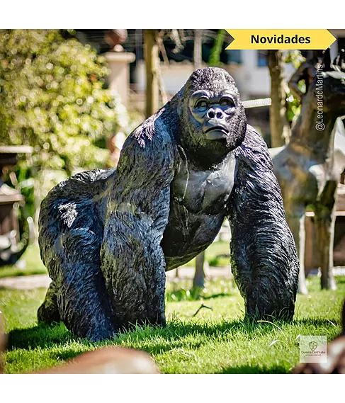 imagem de Escultura Gorila Alfa em Bronze 85cm - EBZ750 Peça Marcante