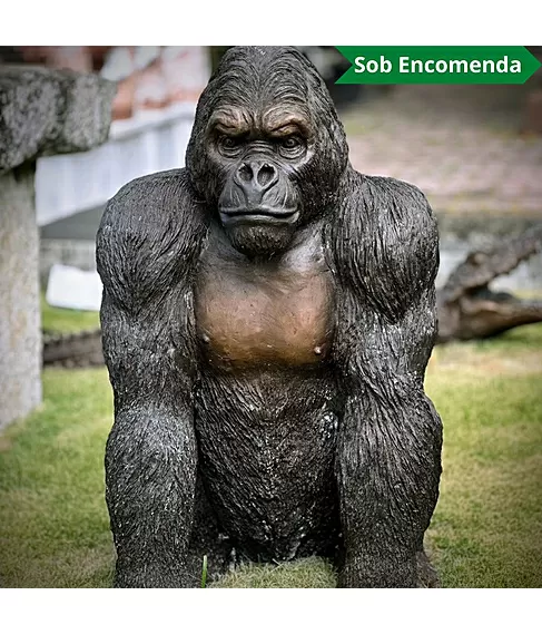 imagem de Escultura Gorila de Bronze Sentado 90cm - EBZ709