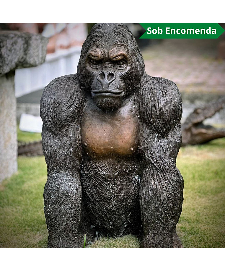 imagem do produto Escultura Gorila de Bronze Sentado 90cm - EBZ709 Elegância e Força