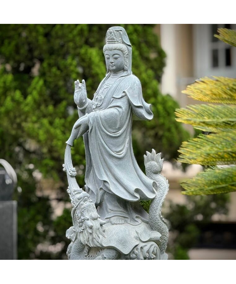 imagem do produto Escultura Guanyin Mármore Verde 100cm - EMP797 Arte Oriental para Ambientes 
