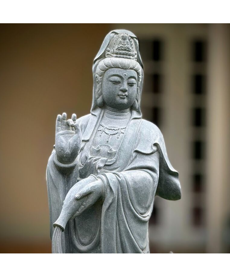 imagem do produto Escultura Guanyin Mármore Verde 100cm - EMP797 Arte Oriental para Ambientes 