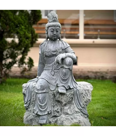 imagem de Escultura Guanyin Sentado em M�rmore Verde 100cm - EMP767