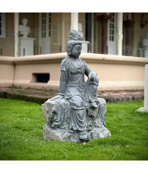 imagem de Escultura Guanyin Sentado em M�rmore Verde 100cm - EMP767