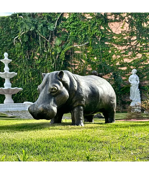 imagem de Escultura Hipopótamo em Bronze 45x110cm EBZ560 Presença e Robustez