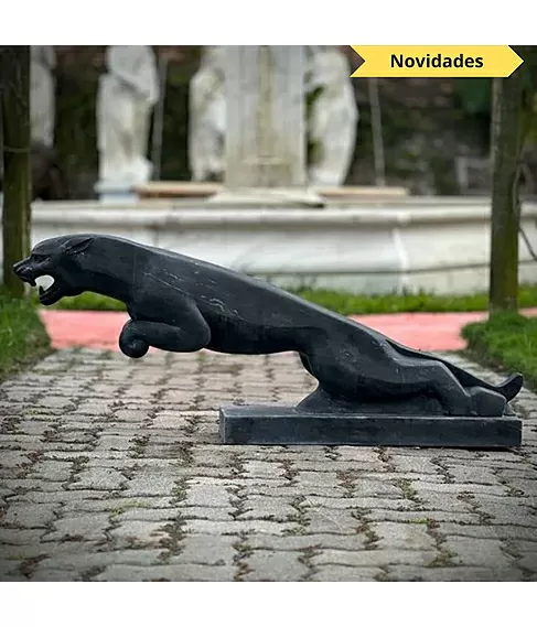 imagem de Escultura Jaguar M�rmore Preto 46cm - EMP714