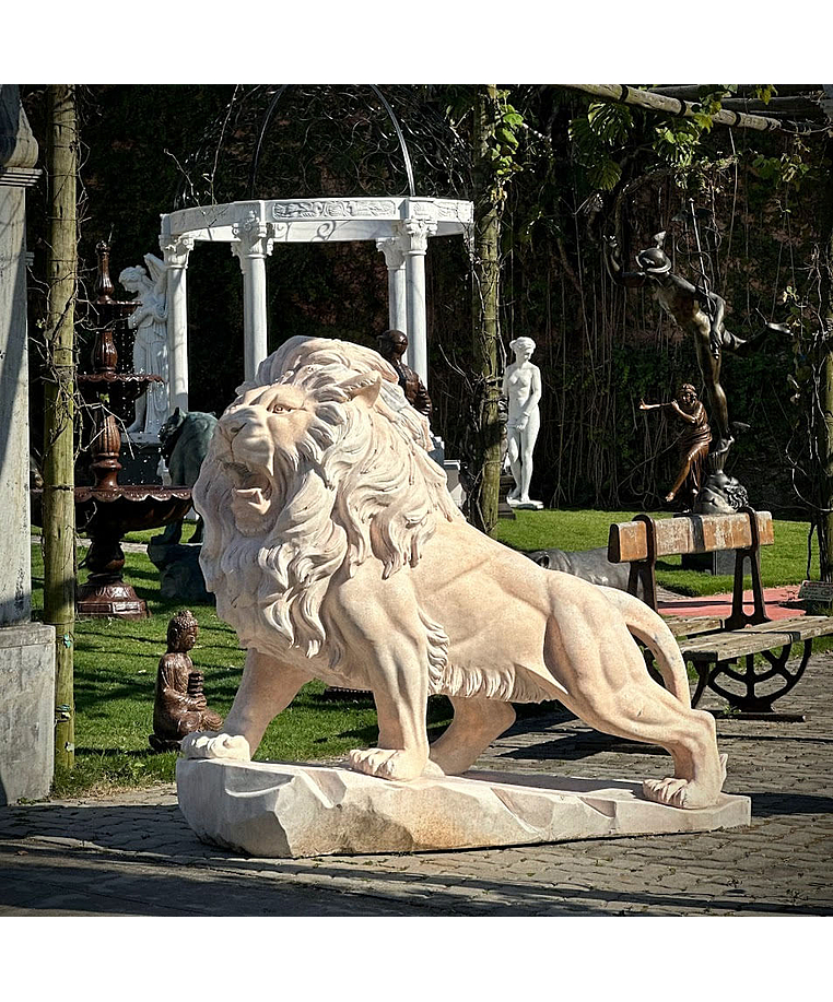imagem do produto Escultura Leão em Mármore Rosa 145cm - EMP449E Presença Sofisticada