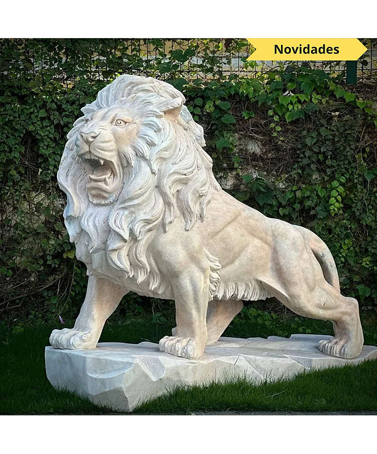 imagem do produto Escultura Leão em Mármore Rosa 145cm - EMP449E Presença Sofisticada