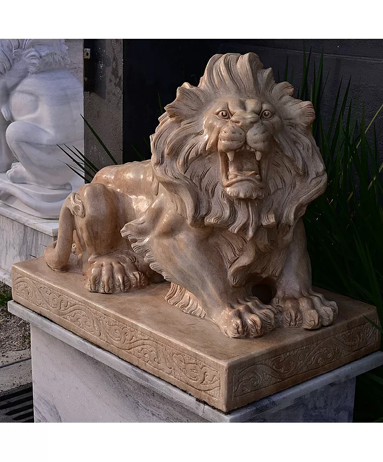 imagem de Escultura Leão em Mármore Rosa 80cm EMP274 Elegância e Delicadeza