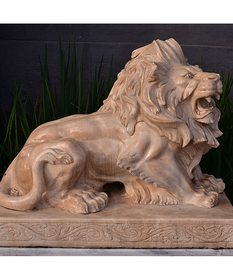 imagem do produto Escultura Leão em Mármore Rosa 80cm EMP274 Elegância e Delicadeza