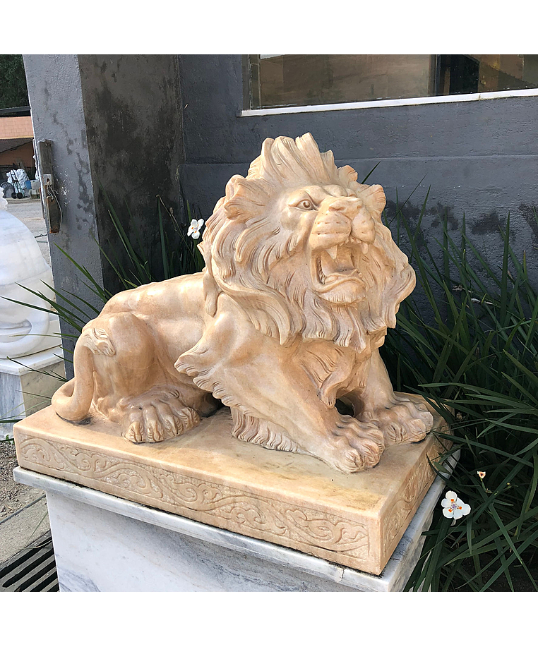 imagem do produto Escultura Leão em Mármore Rosa 80cm EMP274 Elegância e Delicadeza