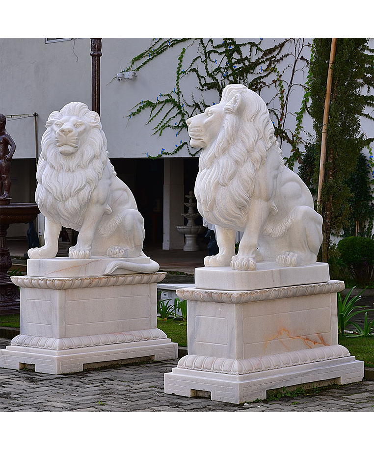 imagem do produto Escultura Leão Sentado em Mármore Branco 120cm EMP510 Elegância Clássica