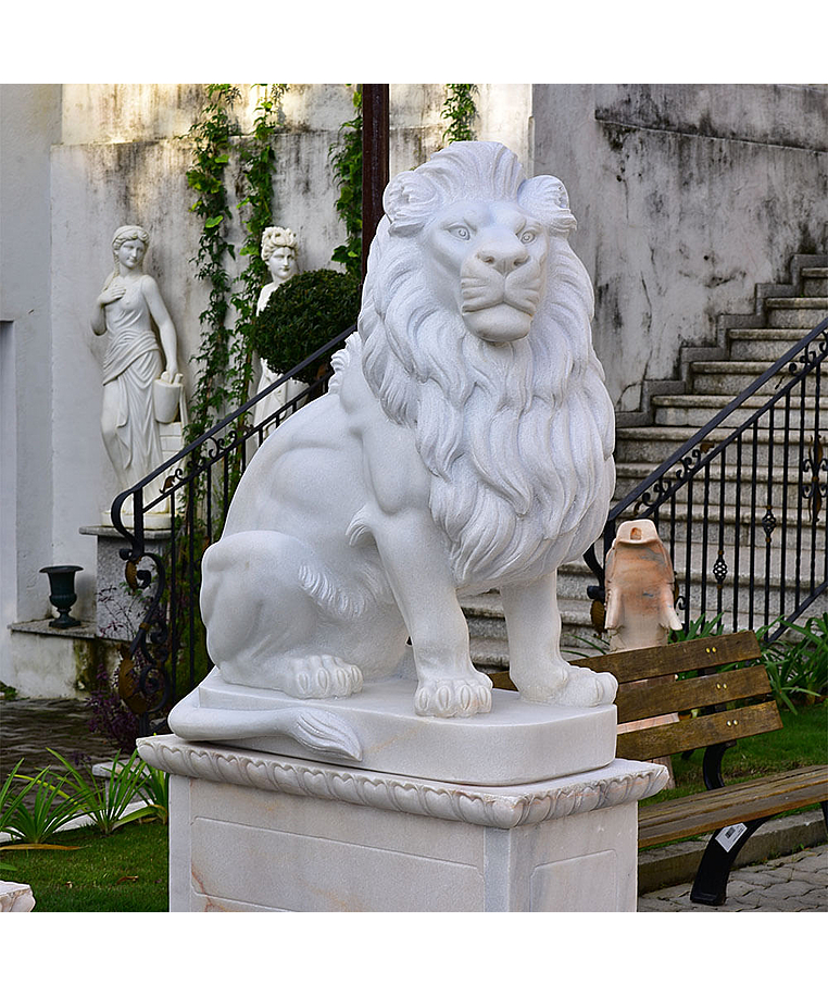 imagem do produto Escultura Leão Sentado em Mármore Branco 120cm EMP510 Elegância Clássica