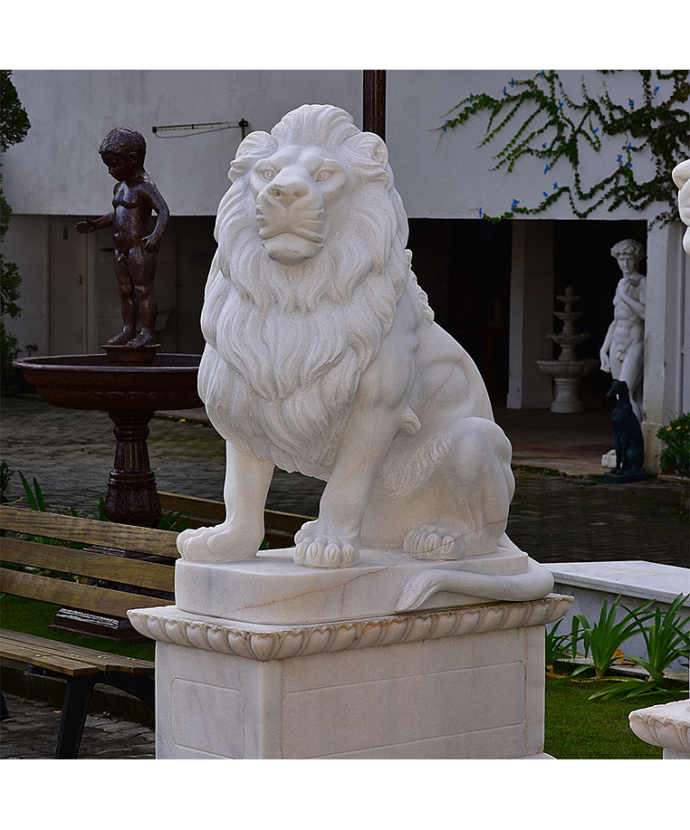 imagem do produto Escultura Leão Sentado em Mármore Branco 120cm EMP510 Elegância Clássica