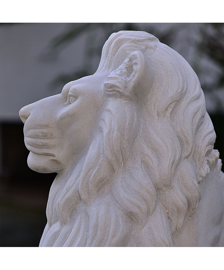 imagem do produto Escultura Leão Sentado em Mármore Branco 120cm EMP510 Elegância Clássica