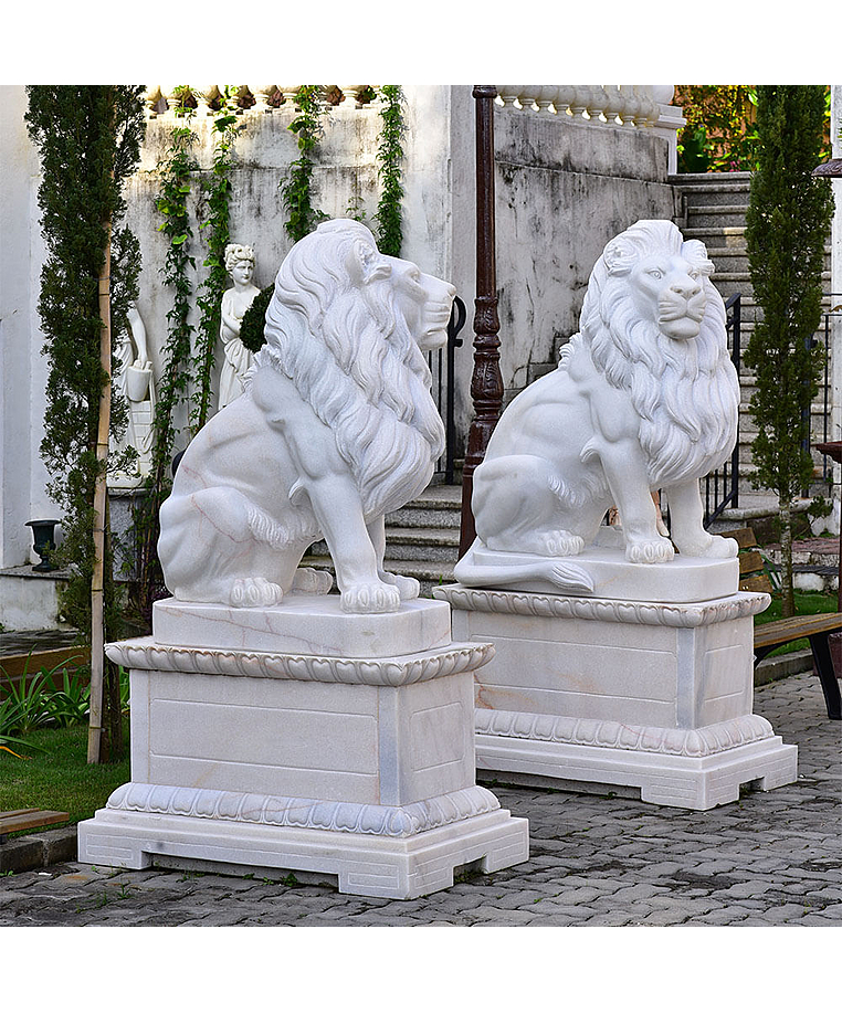imagem do produto Escultura Leão Sentado em Mármore Branco 120cm EMP510 Elegância Clássica