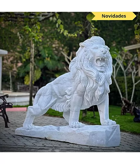 imagem de Escultura Le�o em M�rmore Branco 145cm - EMP450